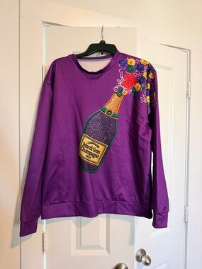 Purple Mardi Gras Champagne Graphic Sweatshirt with Flowers